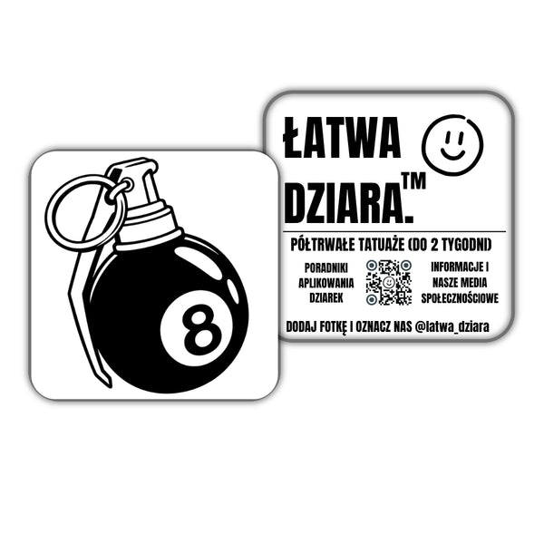Granat Ósemka - czarny tatuaż półtrwały, arkusz 10 × 10 cm, przód i tył opakowania
