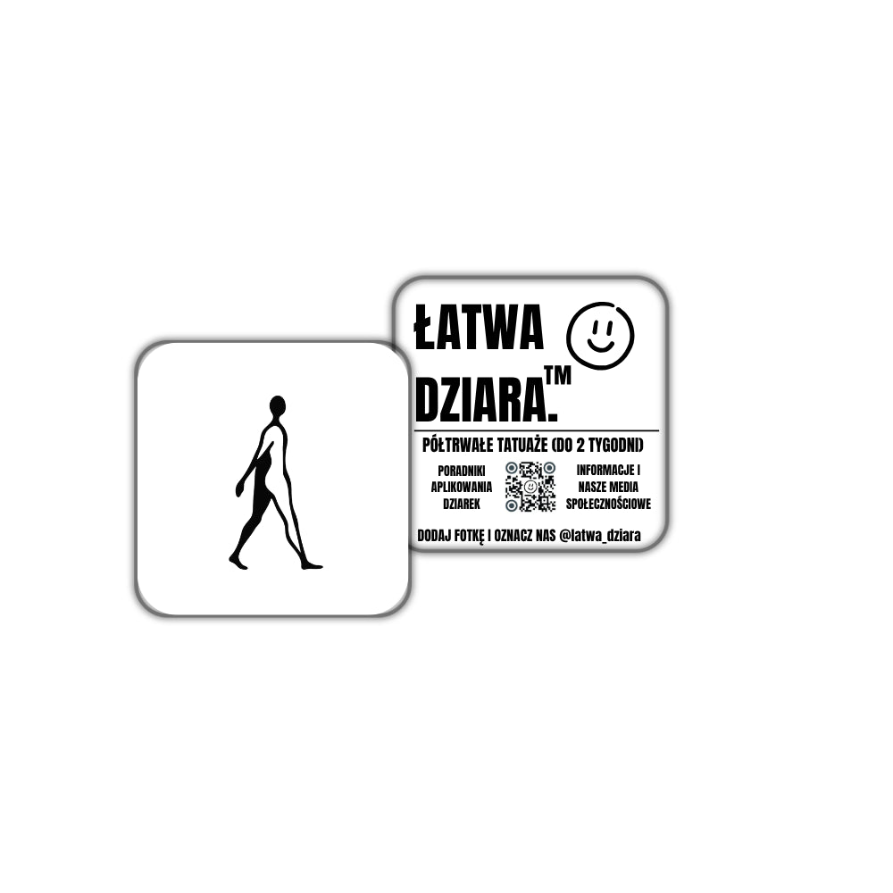 Wędrowiec Mini - czarny tatuaż półtrwały, arkusz 3 × 3 cm, przód i tył opakowania