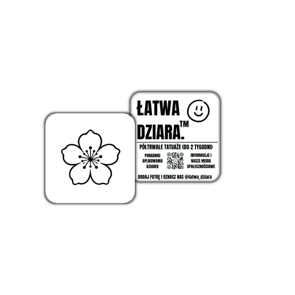 Mały Kwiat Kontur - czarny tatuaż półtrwały, arkusz 3 × 3 cm, przód i tył opakowania