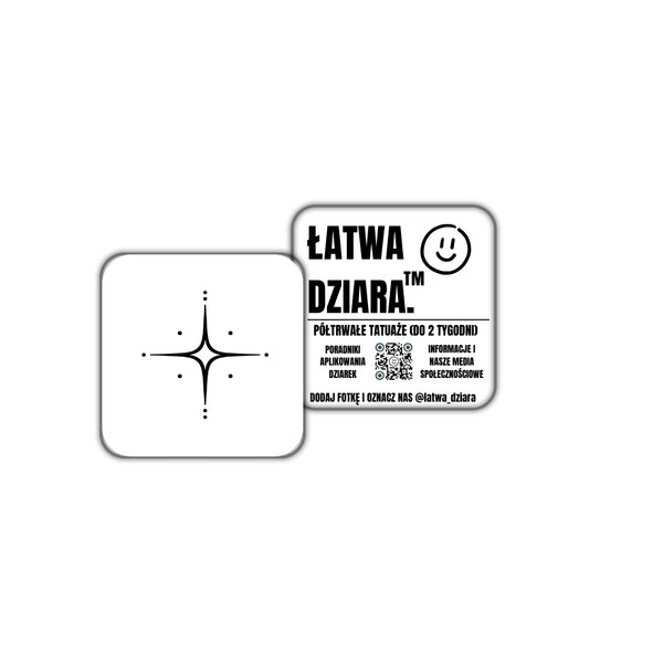 Gwiezdne Punkty Mini - czarny tatuaż półtrwały, arkusz 3 × 3 cm, przód i tył opakowania