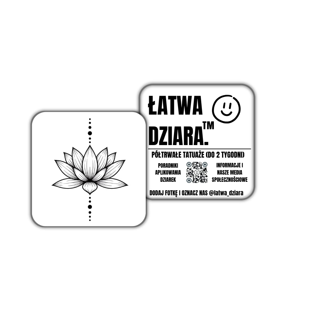 Lotos Kontur - czarny tatuaż półtrwały, arkusz 5 × 5 cm, przód i tył opakowania