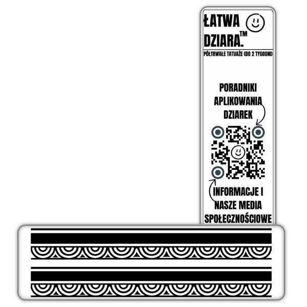 Czarny Ornament - Opaska - czarny tatuaż półtrwały, arkusz 10 × 35 cm, przód i tył opakowania