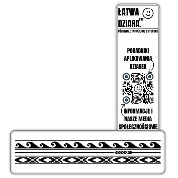 Rytm Fal - Opaska - czarny tatuaż półtrwały, arkusz 10 × 35 cm, przód i tył opakowania