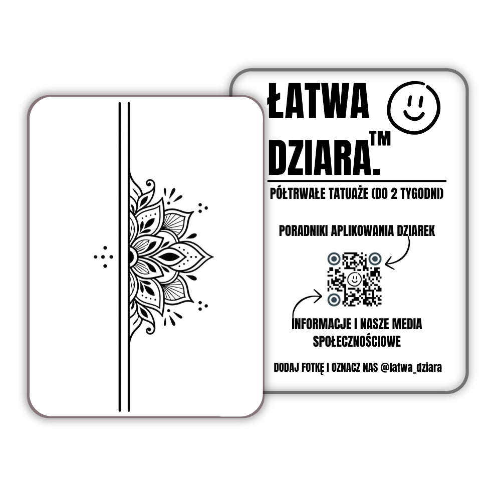 Lotosowa Opaska - czarny tatuaż półtrwały, arkusz 11 × 18 cm, przód i tył opakowania
