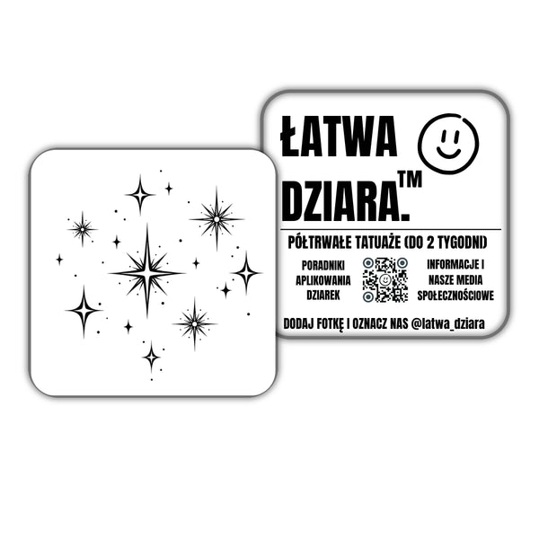 Konstelacja Gwiazd - czarny tatuaż półtrwały, arkusz 10 × 10 cm, przód i tył opakowania