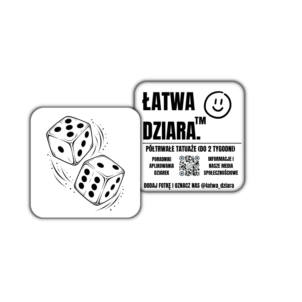 Dwie Kości Mini - czarny tatuaż półtrwały, arkusz 5 × 5 cm, przód i tył opakowania